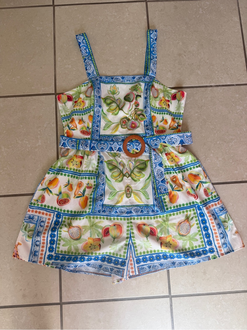 Multicolor Fruit Print Sundress Romper